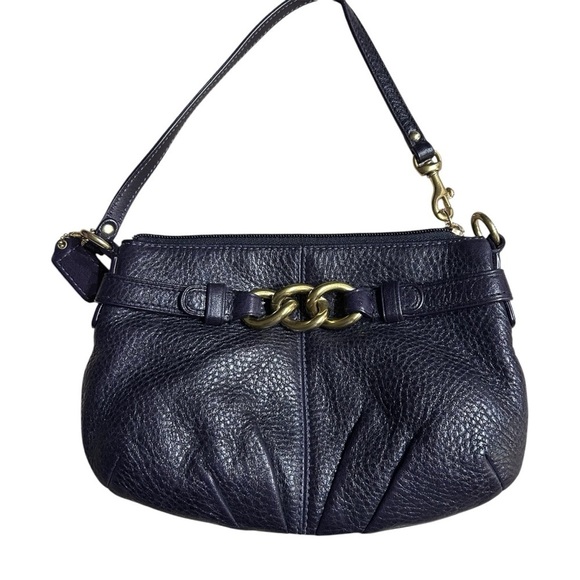 Coach Handbags - Coach Dark Purple and Gold Leather Wristlet with Chain Detail